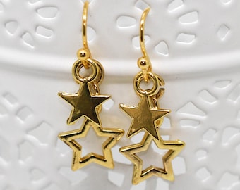 Cute starlets earrings with earhooks 925 silver gold, Christmas earrings star, Star Earings gold