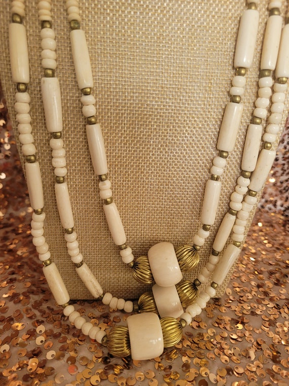 Stunning long bone necklace - statement - triple … - image 2