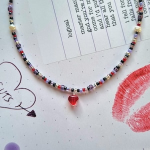 Olivia red heart bead necklace guts inspired purple black silver plated sterling silver