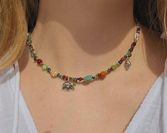 Collar de cuentas de cristal con dije de verano, piedra preciosa de cerámica japonesa millefiori miyuki, plata de ley chapada en plata