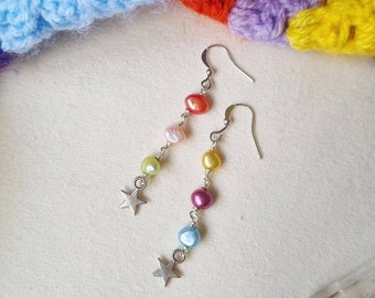 Boucles d'oreilles en perles multicolores et jolies boucles d'oreilles gouttes pendantes étoile en argent tibétain