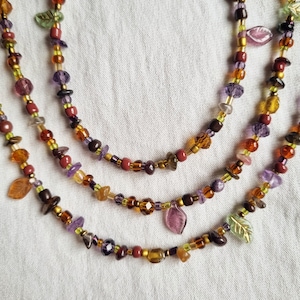 Autumn Fall Necklace leaf crystal beaded brown, purple, green, orange silver plated bracelet sterling silver gemstone Amethyst
