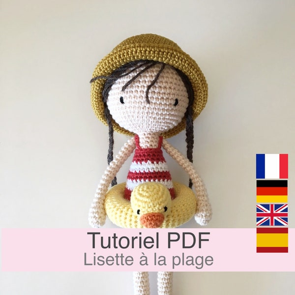 PDF tutorial in French/English/Deutsch/Español, crochet doll, pattern, crochet model explanations