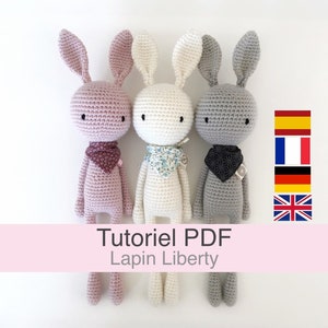 PDF tutorial in French/English/Español/Deutsch Liberty rabbit crochet, amigurumi rabbit crochet pattern, crochet model instructions