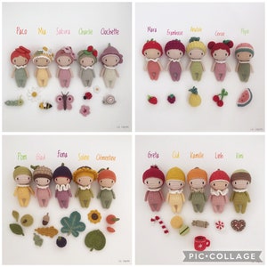 Set of 4 French/English PDF tutorials for crocheting 20 little seasonal dolls, pattern, crochet model explanations image 3