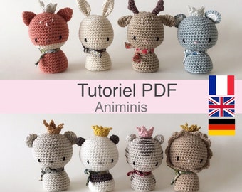 PDF tutorial in French/English/Deutsch crochet animals, Amigurumi animals the "Animinis", pattern to download