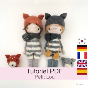 PDF tutorial in French/English/Español/Deutsch/Korean crochet doll, little wolf, pattern, instructions model to download in crochet