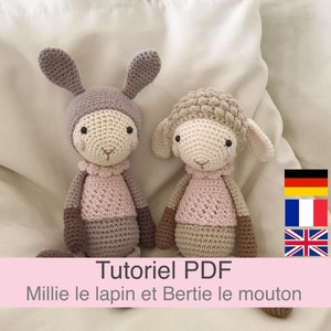 Tutoriel PDF en Français/English/Deutsch, lapin et mouton au crochet, Patron crochet amigurumi, Explications modèle au crochet image 1