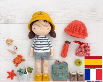 PDF tutorial in French/English/Spanish, crochet Milla doll, pattern, crochet instructions