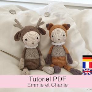 PDF Tutorial in French/English/Deutsch, Crochet deer and fox, Amigurumi crochet pattern, Crochet pattern instructions