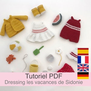 PDF tutorial in French/English/Spanish/German crochet doll dressing, pattern, crochet model instructions