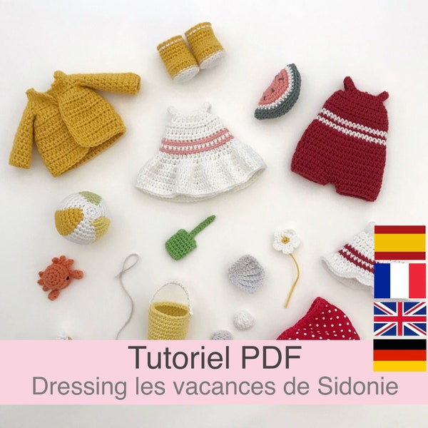 PDF tutorial in French/English/Español/Deutsch crochet doll dressing, pattern, crochet model explanations