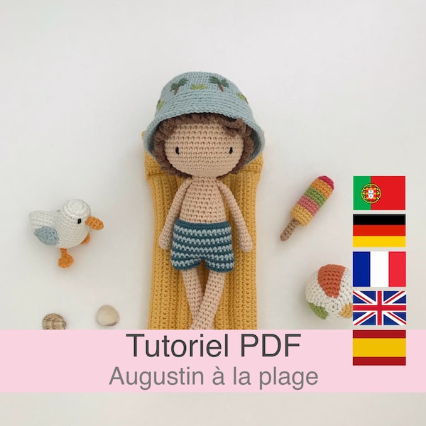 Tutorial PDF en francés/inglés/alemán/español/português, muñeco de crochet, patrón, explicaciones del modelo de crochet