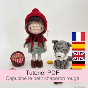 PDF tutorial in French/English/Spanish/German, Little Red Riding Hood doll, crochet pattern instructions to download