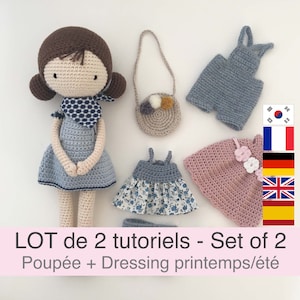 LOT of 2 PDF Tutorials in French/English/Deutsch/Español/Korean crochet doll and her wardrobe, pattern, crochet model explanations