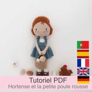 Tutorial en PDF en francés/inglés/español/alemán/portugués, muñeco y gallina de crochet, patrón, instrucciones, modelo de crochet para descargar
