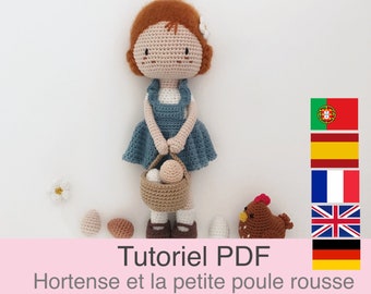 Tutoriel PDF en Français/English/Español/Deutsch/Português, poupée et poule au crochet, patron, explications modele à télécharger au crochet