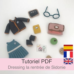 フランス語/英語/スペイン語によるPDFチュートリアルかぎ針編み人形の着付け、パターン、かぎ針編みモデルの説明