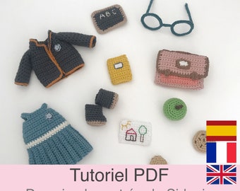 PDF tutorial in French/English/Spanish: crochet doll's wardrobe, pattern, instructions, crochet model
