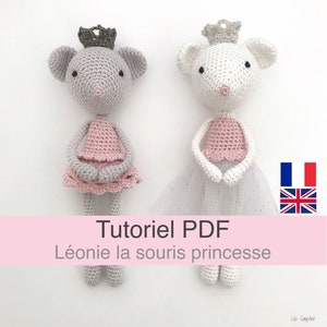 PDF tutorial in French/English, Crochet princess mouse, Mouse amigurumi crochet pattern, Crochet pattern explanations