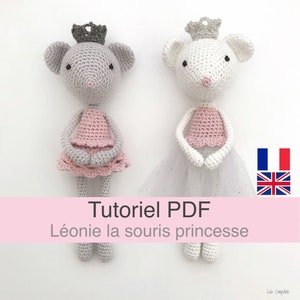 Samouczek PDF w języku francuskim/angielskim, szydełkowa myszka księżniczki, szydełkowy wzór myszy Amigurumi, objaśnienia wzorów szydełkowych