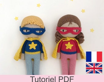 PDF-tutorial in het Frans/Engels Haken van superhelden, patroon, uitleg van haakpatronen