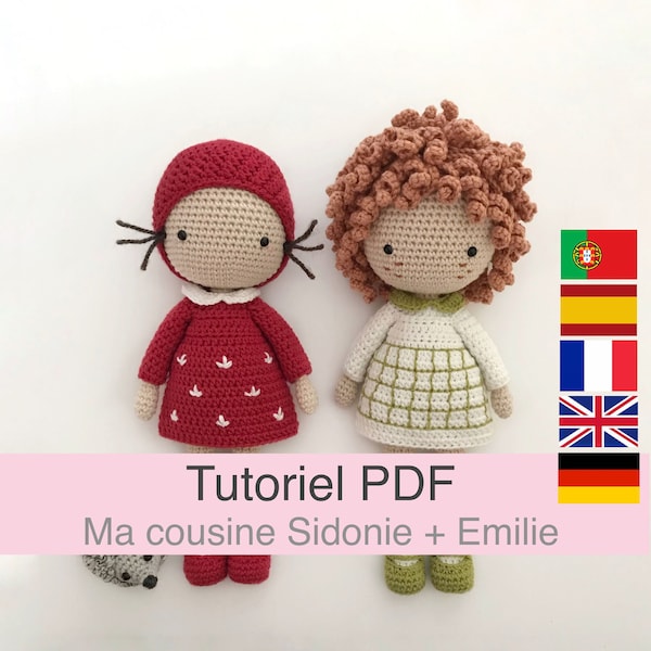 PDF tutorial in French/English/Español/Deutsch/Português, crochet doll, pattern, crochet pattern explanations to download