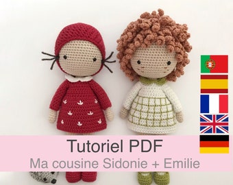 PDF tutorial in French/English/Español/Deutsch/Português, crochet doll, pattern, crochet model instructions to download