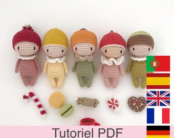 PDF Tutorial French/English/Español/Deutsch/Português 5 small crochet Christmas fruit dolls, pattern, crochet model instructions