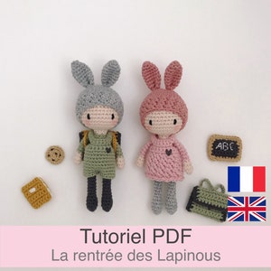 PDF tutorial in French/English crochet bunnies and accessories, pattern, crochet pattern explanations