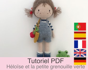 Tutoriel PDF en Français/English/Deutsch/Español/Português, poupée et grenouille au crochet, explications modele à télécharger au crochet