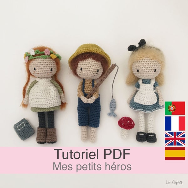 Tutoriel PDF en Français/English/Español/Português 3 petites poupées au crochet, patron, explications modèle au crochet