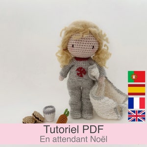 PDF tutorial in French/English/Español/Português, crochet Christmas doll, crochet pattern explanations to download image 1