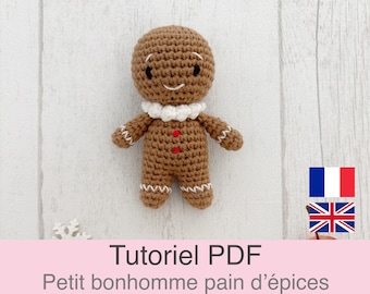 Tutoriel PDF en Français/English petit bonhomme pain d'épices au crochet et friandises, patron, explications modèle au crochet