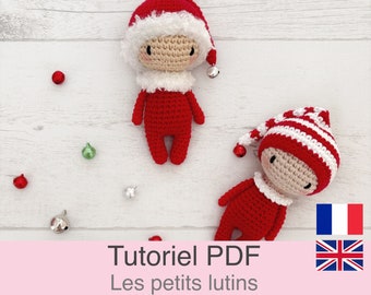 Tutoriel PDF en Français/English petits lutins de Noël, patron, explications modèle au crochet