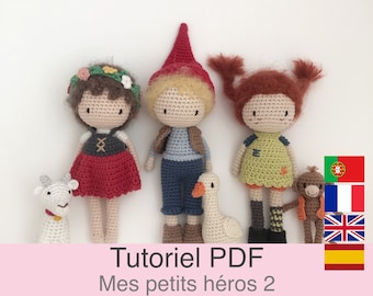 Tutoriel PDF en Français/English/Español/Português 3 petites poupées au crochet, patron, explications modèle au crochet