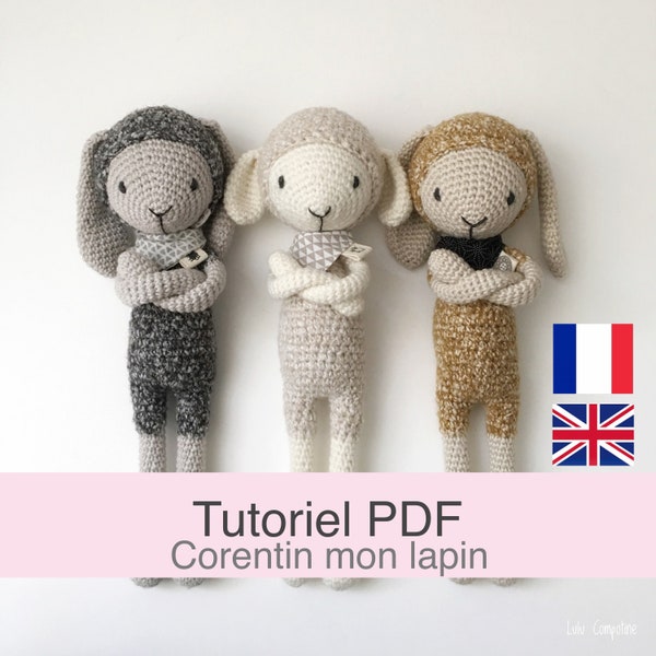 PDF tutorial in French/English, crochet rabbit and sheep, pattern, crochet pattern explanations to download