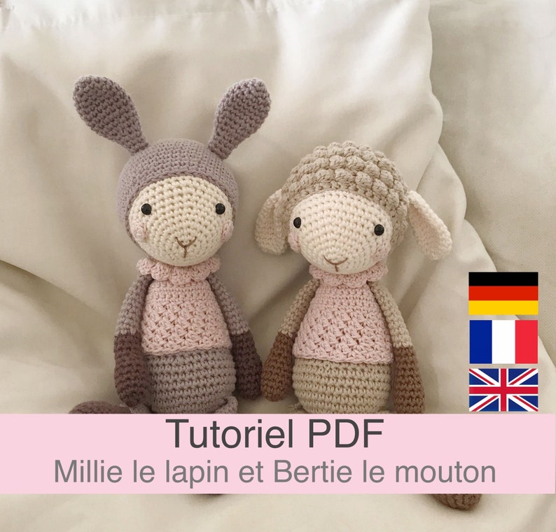 Tutoriel PDF en Français/English/Deutsch, lapin et mouton au crochet, Patron crochet amigurumi, Explications modèle au crochet image 1