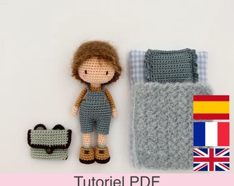 PDF tutorial in French/English/Spanish, micro crochet mini doll, pattern, crochet model instructions