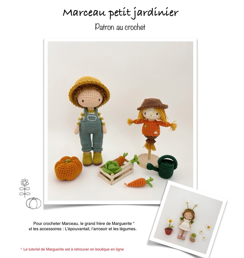 PDF Tutorial in French/english/spanish, Crochet Gardener and Scarecrow