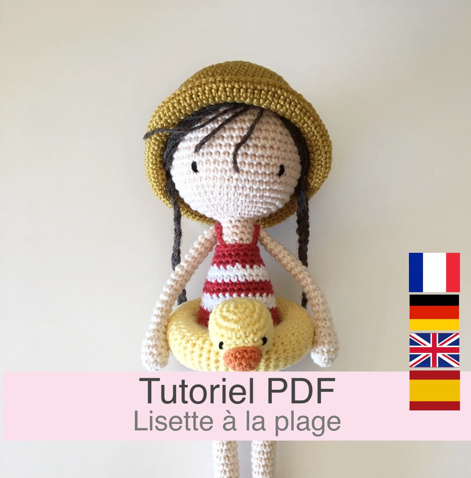 PDF tutorial in French/English/Deutsch/Español, crochet doll, pattern, crochet model explanations