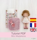 PDF tutorial in French\/English\/Spanish, micro crochet mini doll, pattern, crochet model instructions