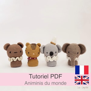 フランス語/英語のPDFチュートリアル、かぎ針編みの動物、編みぐるみ「世界のアニミニス」