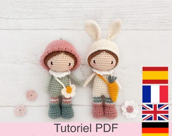 PDF tutorial in French/English/Spanish/German: crocheted friends, pattern, instructions for the crochet model