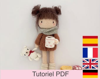 Tutoriel PDF en Français/English/Spanish/Deutsch poupée hiver au crochet, patron, explications modèle au crochet