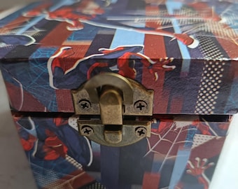 Hand Decorated Spiderman Wooden Keepsake Box Comic Book Charm Storage for Treasure