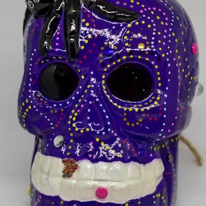 Purple Skull Hand Painted Ceramic Hanging Skull Halloween Design Gothic Skull & Spider Lover Candy Sugar Skulls Mexican Day of the Dead