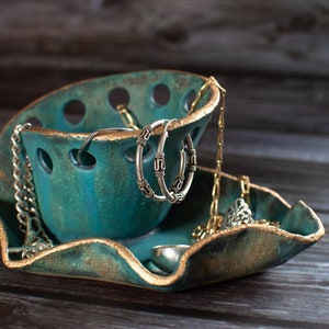 Handmade Ceramic Jewellery Dish Unique Pretty Swirl Bowl Ideal Gift Birthday Present Ring Trinket Bowl Earring Holder Night Tray Mum Gift