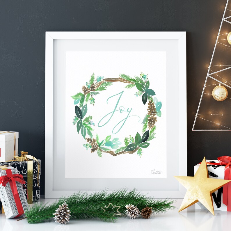 Christmas Joy Wreath Print, Christmas Printable Art, Winter Decor ...