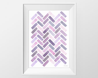 Roze visgraat kunst, abstracte afdrukbare kunst, aquarel geometrische illustratie, muur kunst decor, digitale download